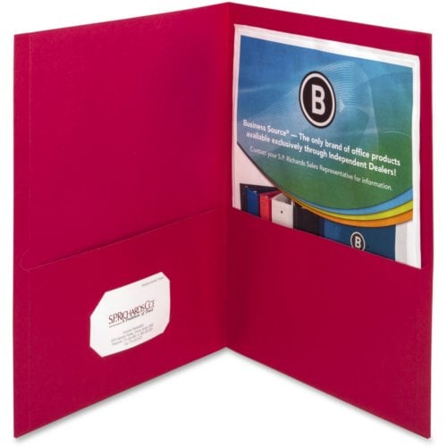 Business Source Red Letter Size Two-Pocket Portfolios - 25pk