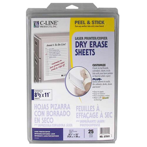 C-Line 11" x 8 1/2" Self-Stick Dry Erase Sheets 25pk - CLI-57911 - Clearance Sale