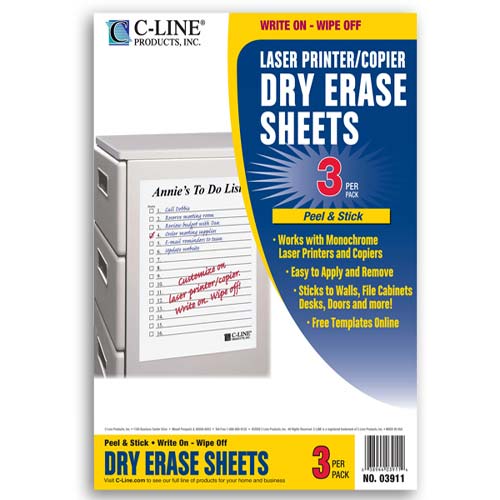 C-Line 11" x 8 1/2" Self-Stick Dry Erase Sheets 3pk - CLI-03911
