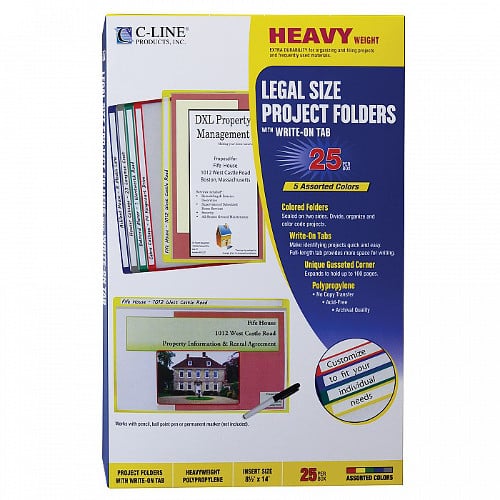 C-Line 14" X 8 1/2" Colored Project Folders with Write-On Tab 25pk - CLI-62180