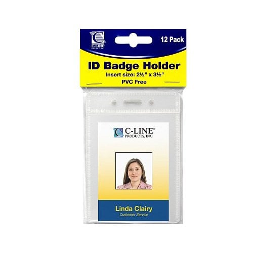C-Line 2-1/2" x 3-1/2" Vertical ID Badge Holders 12pk - CLI-89723