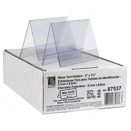 C-Line 2" x 3 1/2" Rigid Heavyweight Plastic Name Tent Holder 40pk - CLI-87537