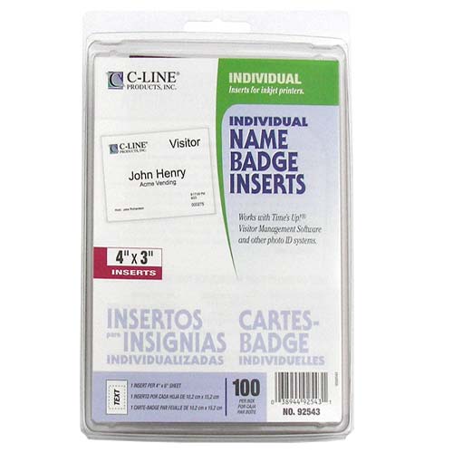 C-Line 4 x 3" Individual Inkjet Name Badge Inserts - 100/BX