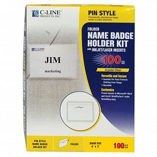 C-Line 4" x 3" Pin Style Name Badge Holder Kits 100pk - CLI-94043