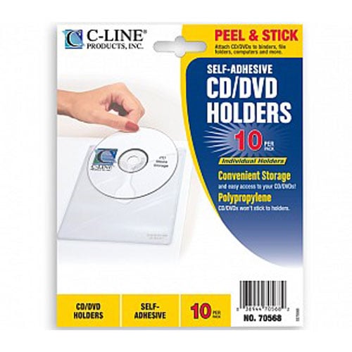 C-Line 5 1/3" x 5 2/3" Self-Adhesive CD Holders 10pk - CLI-70568