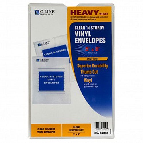 C-Line 5 x 8" Clear 'N Sturdy Vinyl Envelope - Without Flap - 1 each