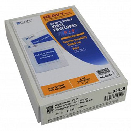 C-Line 5 x 8" Clear 'N Sturdy Vinyl Envelope - Without Flap - 1 each