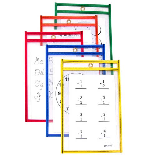 C- Line 6" x 9" Reusable Dry Erase Pockets (Primary Colors) 10pk - CLI-41610