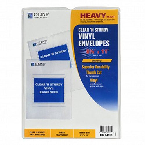 C-Line 8 1/2" x 11" Clear 'N Sturdy Vinyl Envelope Without Flap - CLI-84911
