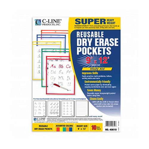 C-Line  9" x 12" Assorted Reusable Dry Erase Pockets 10pk - CLI-40610