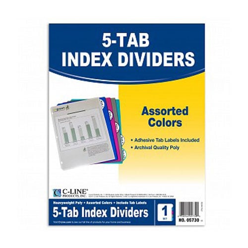 C-Line Assorted Poly Binder Index Dividers 5pk - CLI-5730