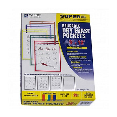 C-Line Assorted 9" x 12" Reusable Dry Erase Pockets 5pk - CLI-40630