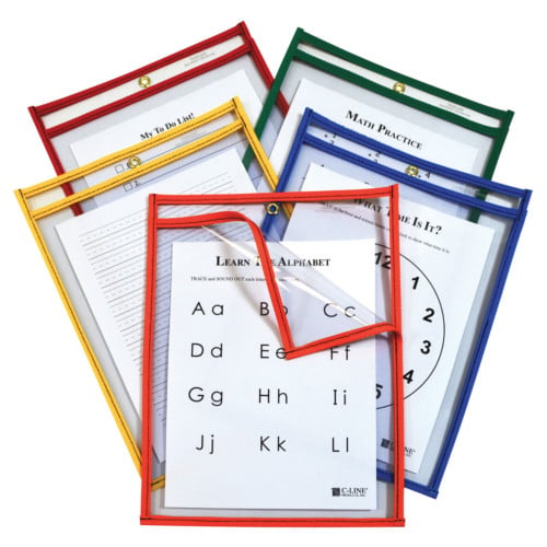 C-Line Assorted 9" x 12" Super Heavyweight Plus Reusable Dry Erase Pockets 25pk - CLI-42620
