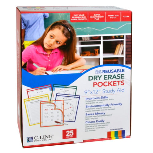 C-Line Assorted 9" x 12" Super Heavyweight Plus Reusable Dry Erase Pockets 25pk - CLI-42620