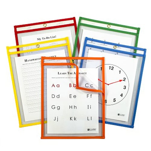 C-Line Assorted 9" x 12" Super Heavyweight Plus Reusable Dry Erase Pockets  5pk  - Clearance Sale
