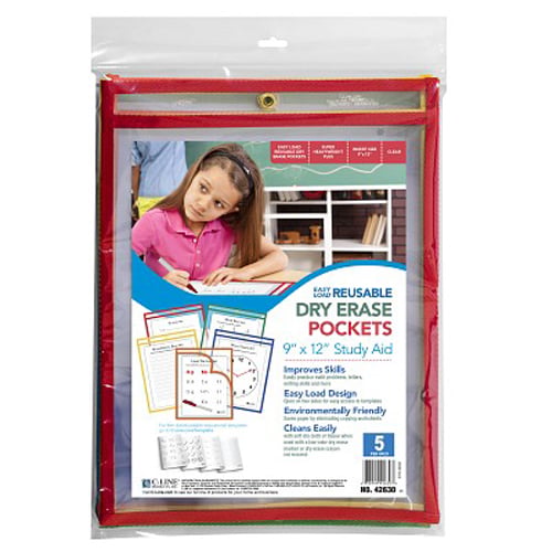 C-Line Assorted 9" x 12" Super Heavyweight Plus Reusable Dry Erase Pockets  5pk  - Clearance Sale