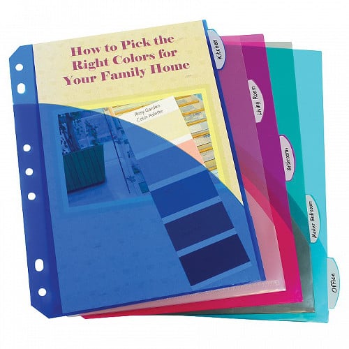 C-line Assorted Mini Size Poly Index Dividers with Slant Pockets 5pk - CLI-3750