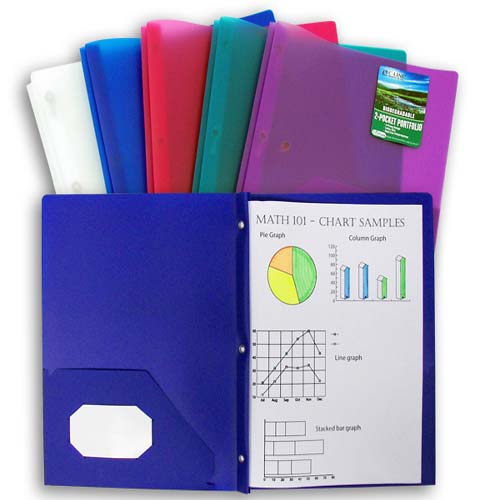 C-Line Assorted Two-Pocket  Biodegradable Poly Portfolio w/Prongs - 36pk