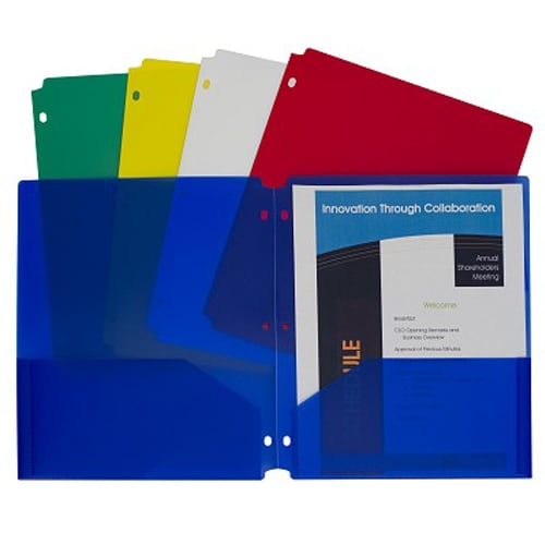 C-Line Assorted Two-Pocket Poly Portfolio Folder with Three-Hole Punch 10pk - CLI-32930 - Clearance Sale