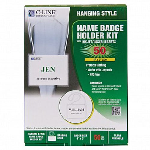C-Line Biodegradable 4" x 3" Name Badge Holder Kit 50pk - CLI-97043