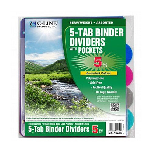 C-Line Biodegradable 5-Tab  Binder Index Dividers with Slant Pockets - CLI-05460