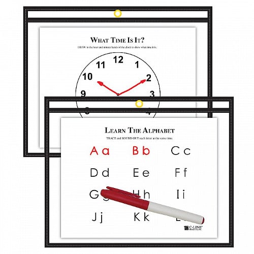 C-Line Black 12" x 9" Horizontal Reusable Dry Erase Pocket (Open Long Side) 30pk - CLI-40711