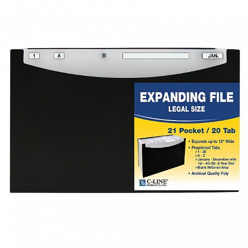 C-Line Black 21-Pocket Legal Size Stand-Up Expanding File 1pk - CLI-48221 - Clearance Sale
