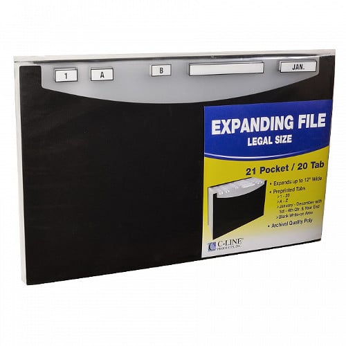 C-Line Black 21-Pocket Legal Size Stand-Up Expanding File 1pk - CLI-48221 - Clearance Sale