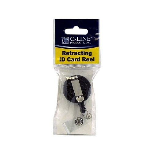 C-Line Black ID Card Reels Belt Clip with Snap-on ID Strap 12pk - CLI-89201