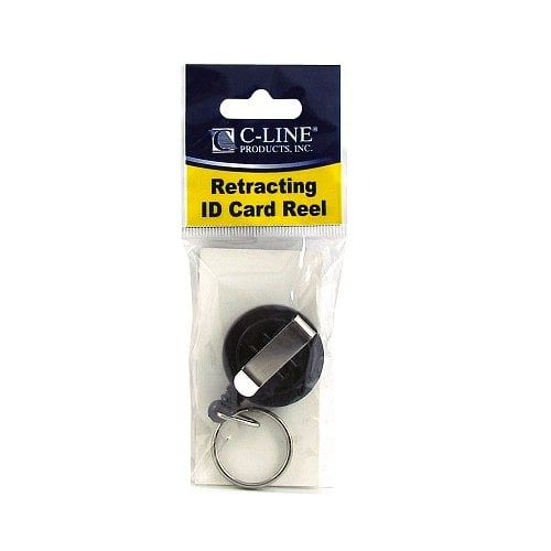 C-Line Black ID Card Reels Belt Clip with Split Ring 12pk - CLI-89241
