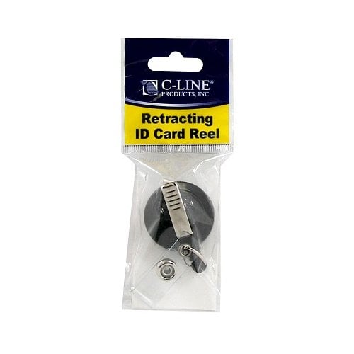C-Line Black ID Card Reels Swivel Spring with Snap-on ID Strap 12pk - CLI-89231 - Clearance Sale