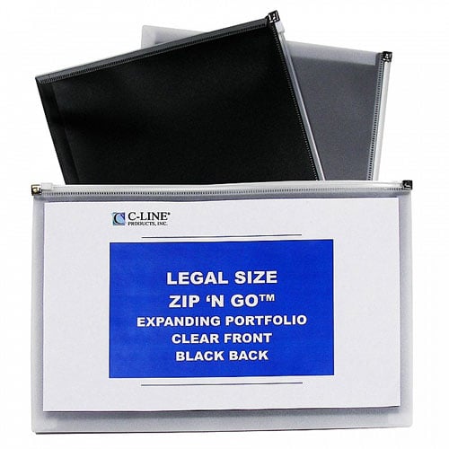 C-Line Black Legal Size 15" x 12" Zip 'N Go Reusable Envelope  5pk - CLI-48101