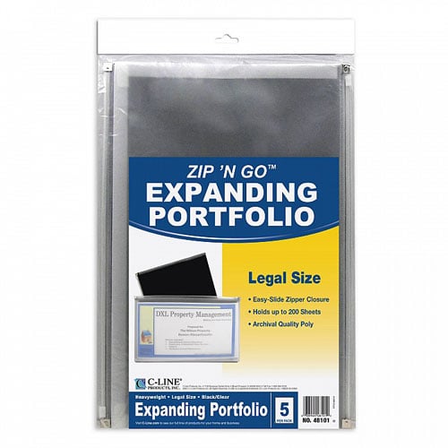 C-Line Black Legal Size 15" x 12" Zip 'N Go Reusable Envelope  5pk - CLI-48101