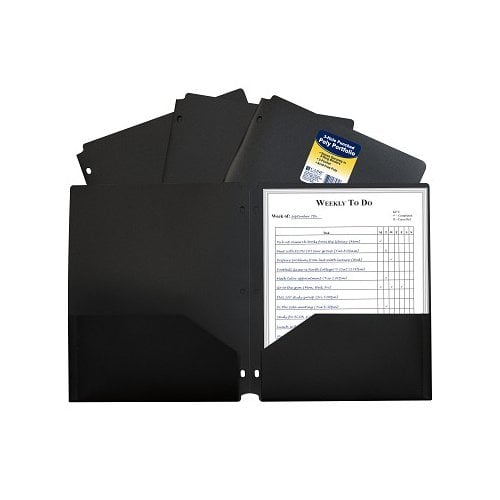C-Line Black Two-Pocket Heavyweight Poly Portfolio Folder with Three-Hole Punch 25pk
