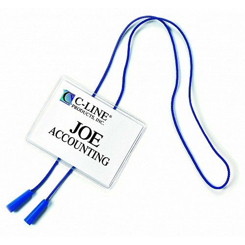 C-Line Blue Bolo Cord Hanging Style Name Badge Holder Kits 25pk - CLI-96053