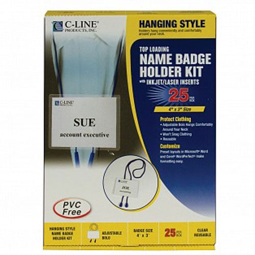 C-Line Blue Bolo Cord Hanging Style Name Badge Holder Kits 25pk - CLI-96053