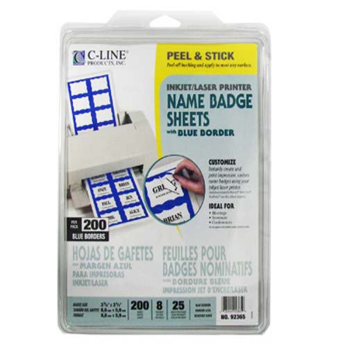 C-Line Blue Border Pressure Sensitive Printer Name Badges 200pk - CLI-92365
