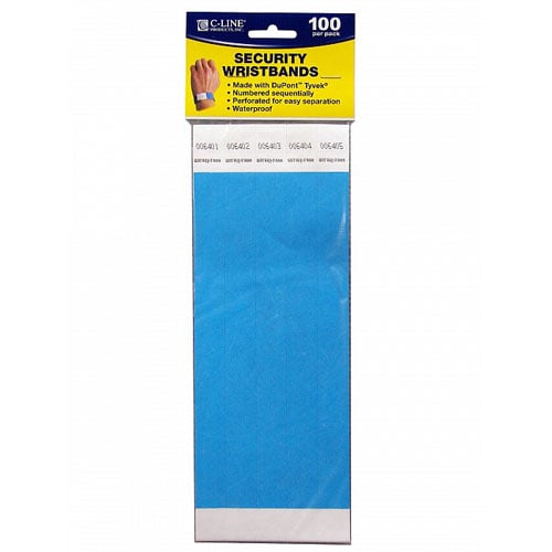 C-Line Blue DuPont Tyvek Security Wristbands 100pk -  CLI-89105