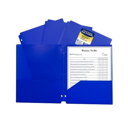 C-Line Blue Two-Pocket Heavyweight Poly Portfolio Folder with Three-Hole Punch 25pk