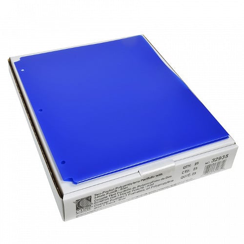 C-Line Blue Two-Pocket Poly Portfolio Folder with Three-Hole Punch 25pk - CLI-32935 - Clearance Sale