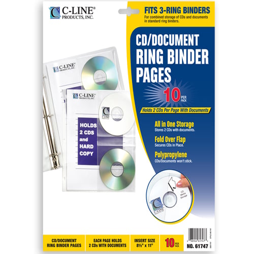 C-Line CD/Document Ring Binder Pages 10pk - CLI-61747 - Clearance Sale
