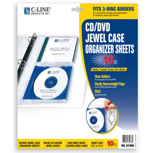 C-Line CD Jewel Case Holder for Standard Ring Binder 10pk - CLI-61968