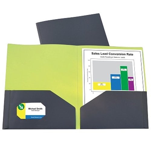 C-Line Charcoal Gray/Lime Green Two-Tone Two-Pocket Super Heavyweight Poly Portfolio 6pk - CLI-34721