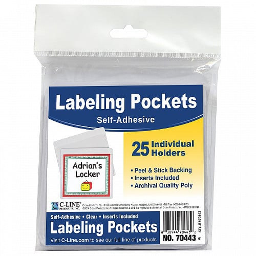 C-Line Clear 3 3/4" x 3" Self-Adhesive Labeling Pockets 25pk - CLI-70443 - Clearance Sale