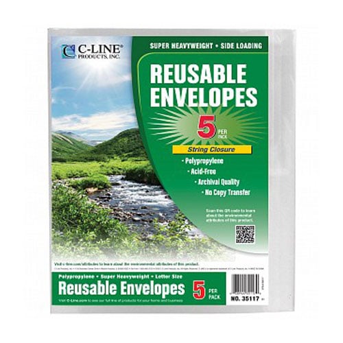C-Line Clear Biodegradable Poly Envelope w/ String Closure  5pk - CLI-35117