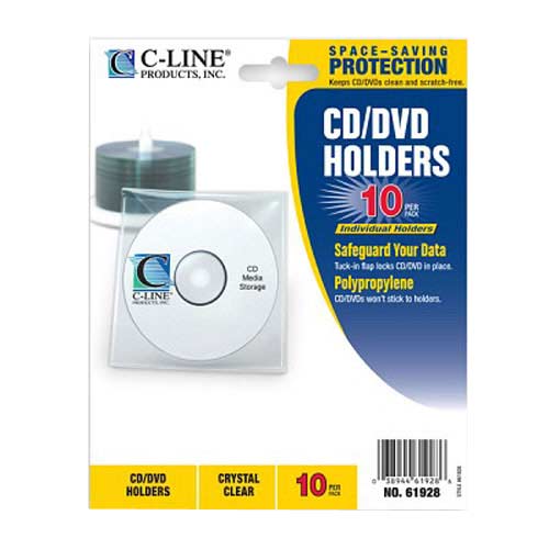 C-Line Clear Polypropylene CD Holders 10pk - CLI-61928