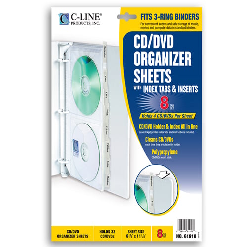 C-Line Deluxe CD/DVD Organizer Sheets with Tabs 8pk - CLI-61918