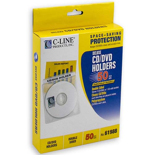C-Line Deluxe Individual CD/DVD Holders 50pk - CLI-61988 - Clearance Sale