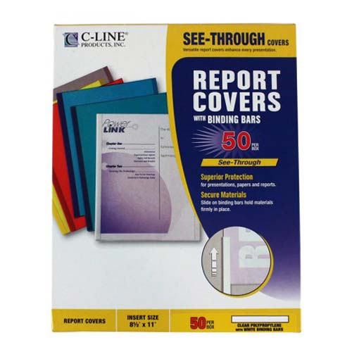 C-Line Economy Clear No-Punch Report Covers and Binding Bars 50pk - CLI-32457