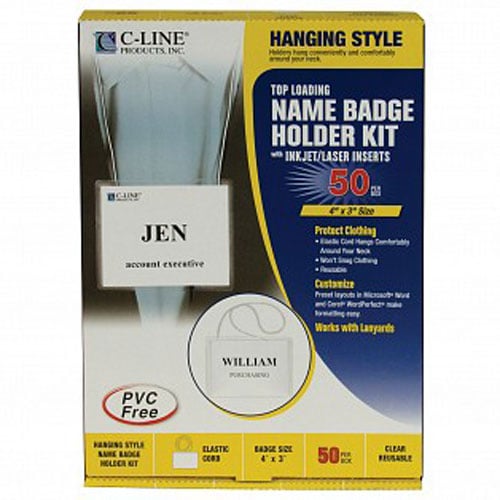 C-Line Elastic Cord Hanging Style Name Badge Holder Kits 50pk - CLI-96043